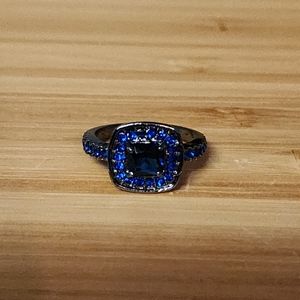 New Princess Blue Square Zircon Black Gold Plated Ring Size 8